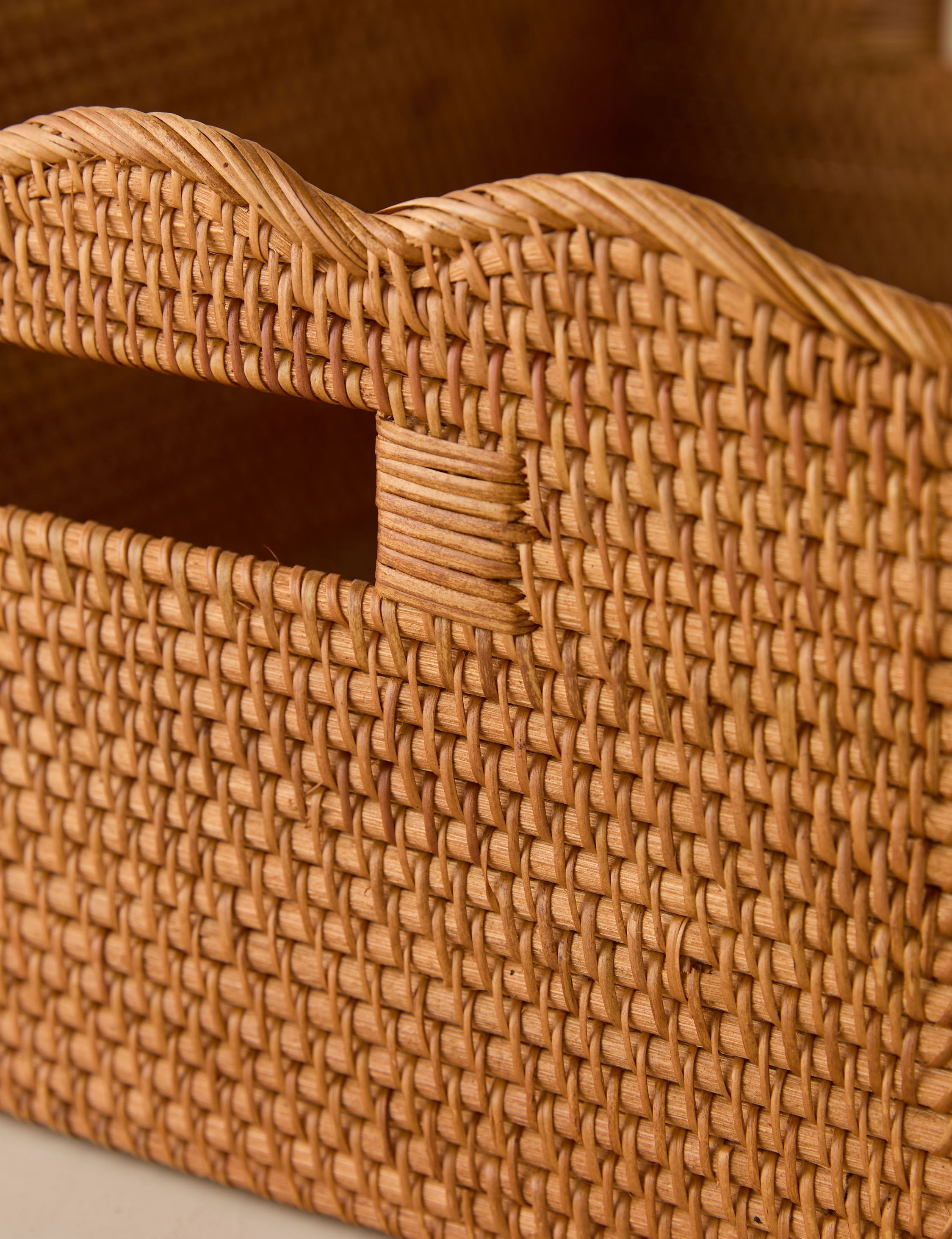 Bela Rattan Storage Bin | Scalloped Design, Artisanal Finish