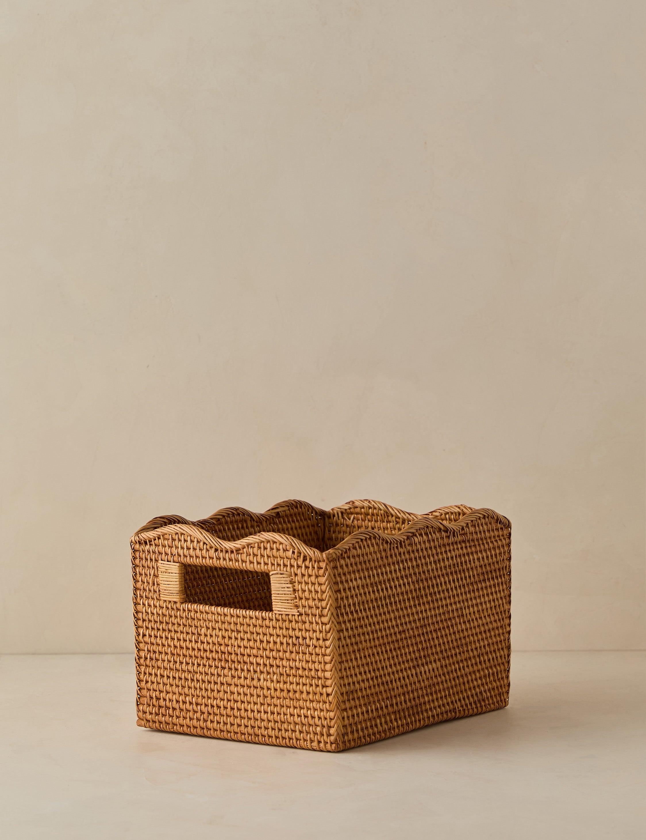 Bela Rattan Storage Bin | Scalloped Design, Artisanal Finish