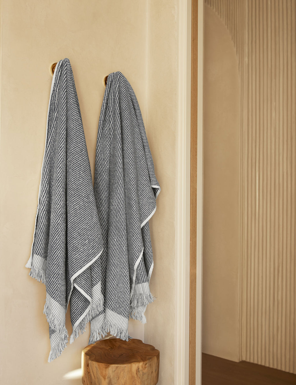 Luna Organic Cotton Towel | Striped Design, Thick Fringe