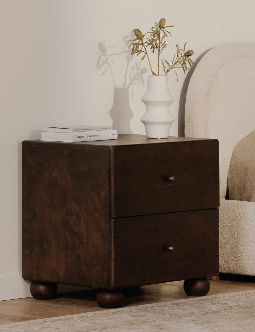 Briar Nightstand | Burl and Brass, Two Spacious Drawers