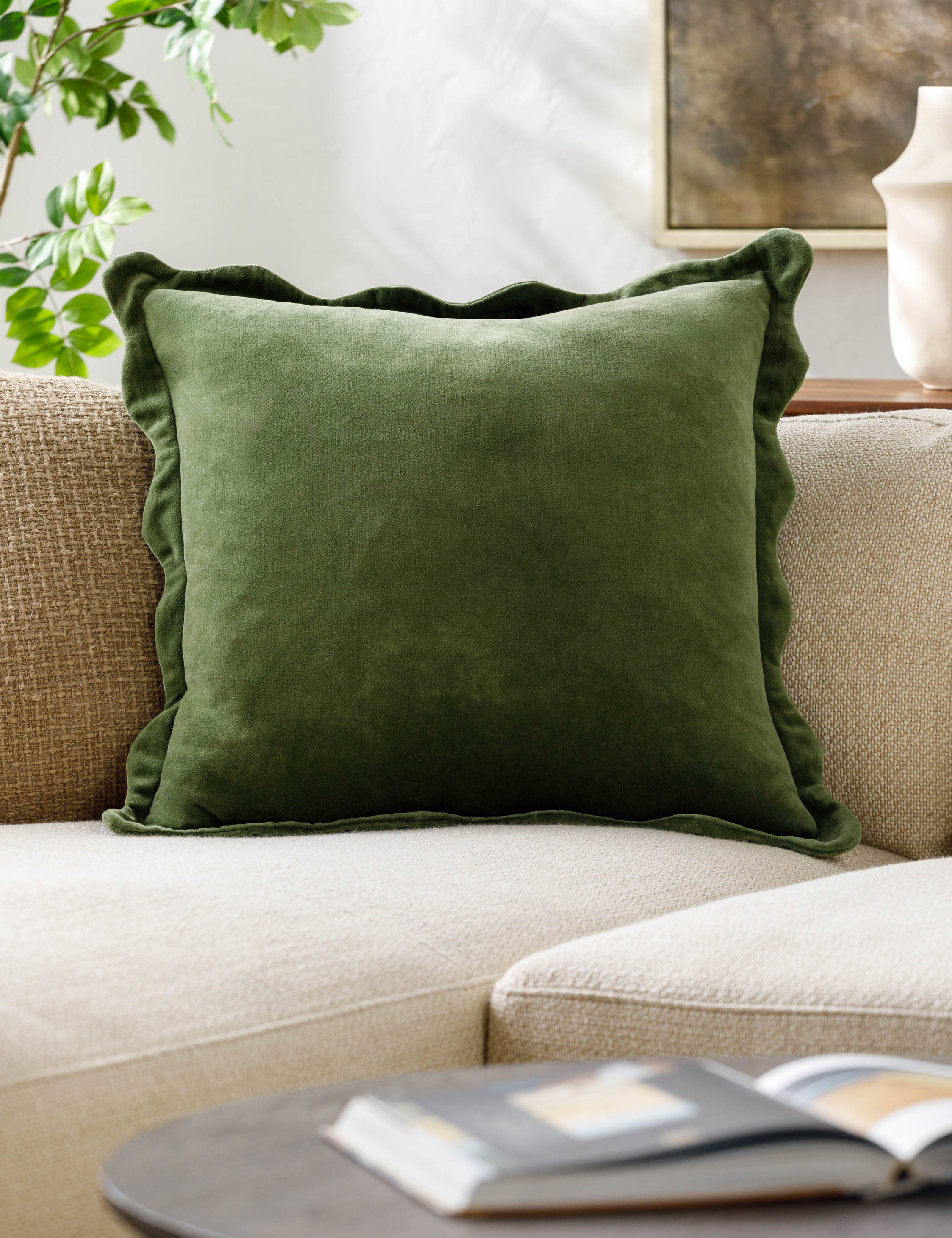Cora Accent Pillow | Velvety Finish, Waved Flange Design