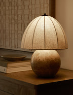 Izu Table Lamp | Stone Sphere Base, Linen Shade