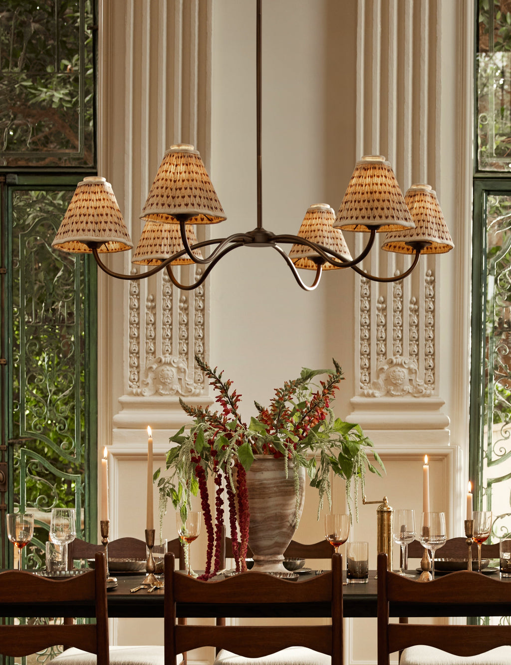 Juno Chandelier | Pleated Floral Shades, Elegant Design
