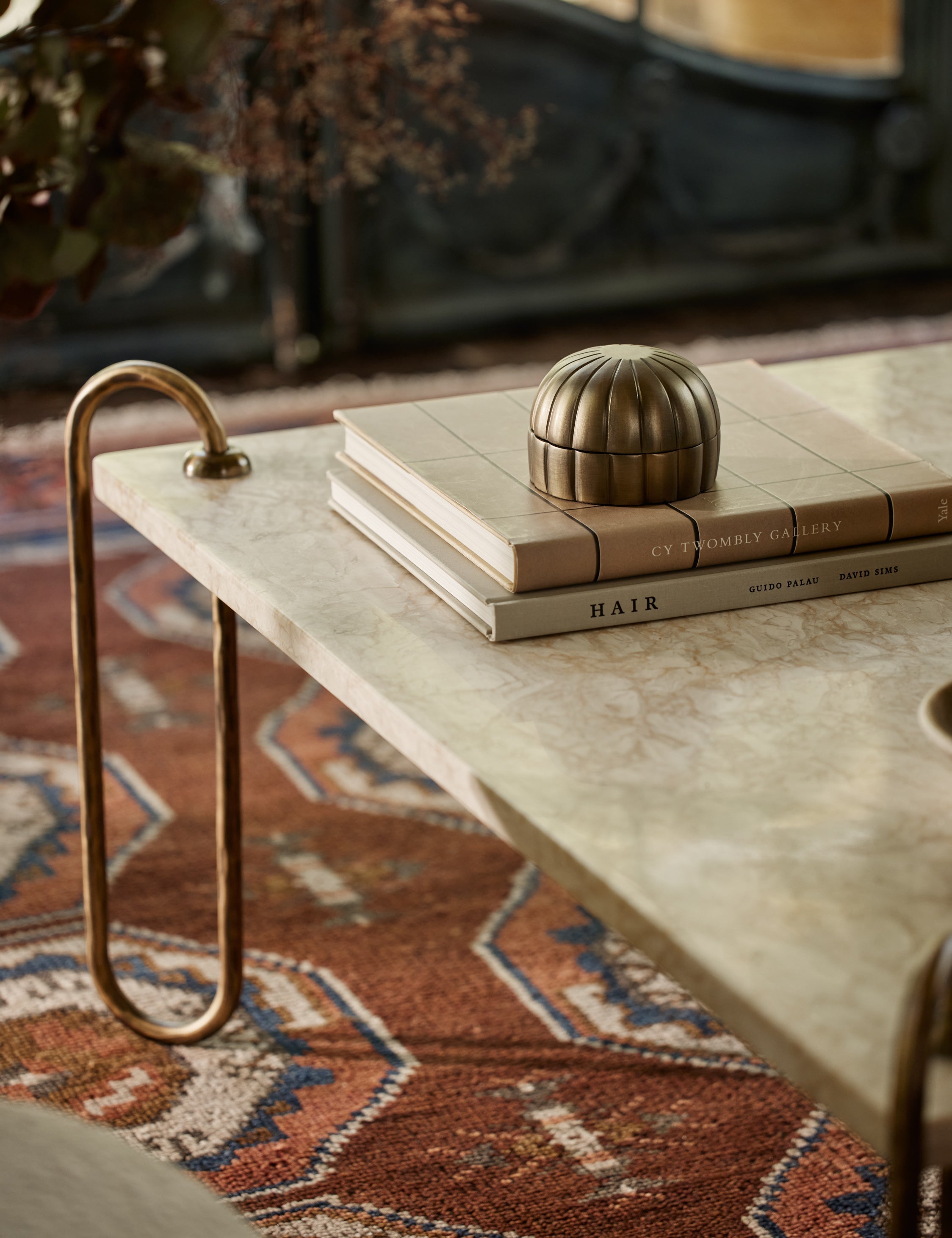 Kona Coffee Table | Ivory Marble Top, Bronze-Plated Legs