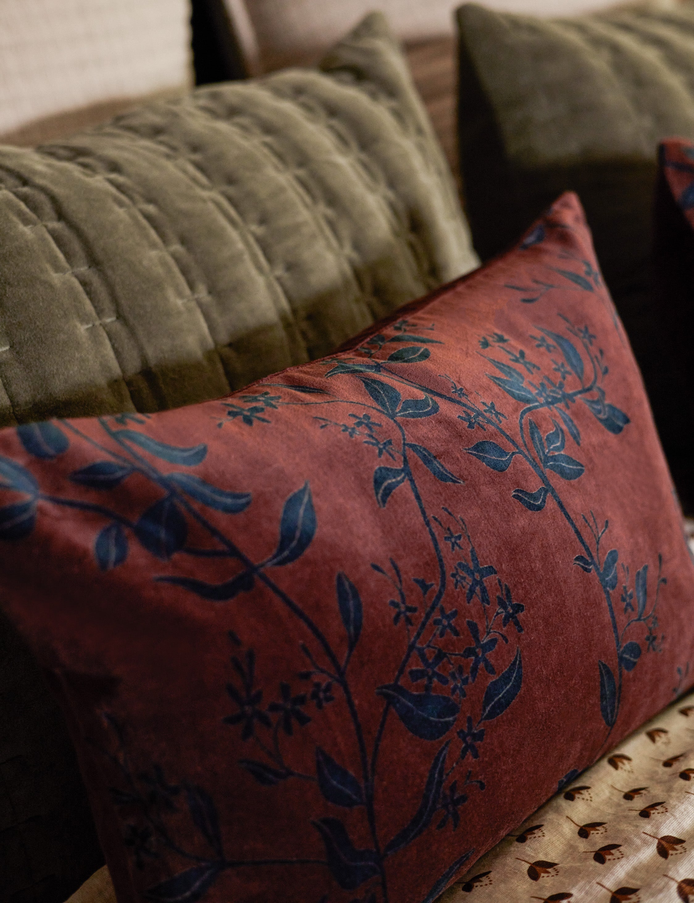 Carmine Luxe Pillow | Dark Floral Print, Rich Velvet