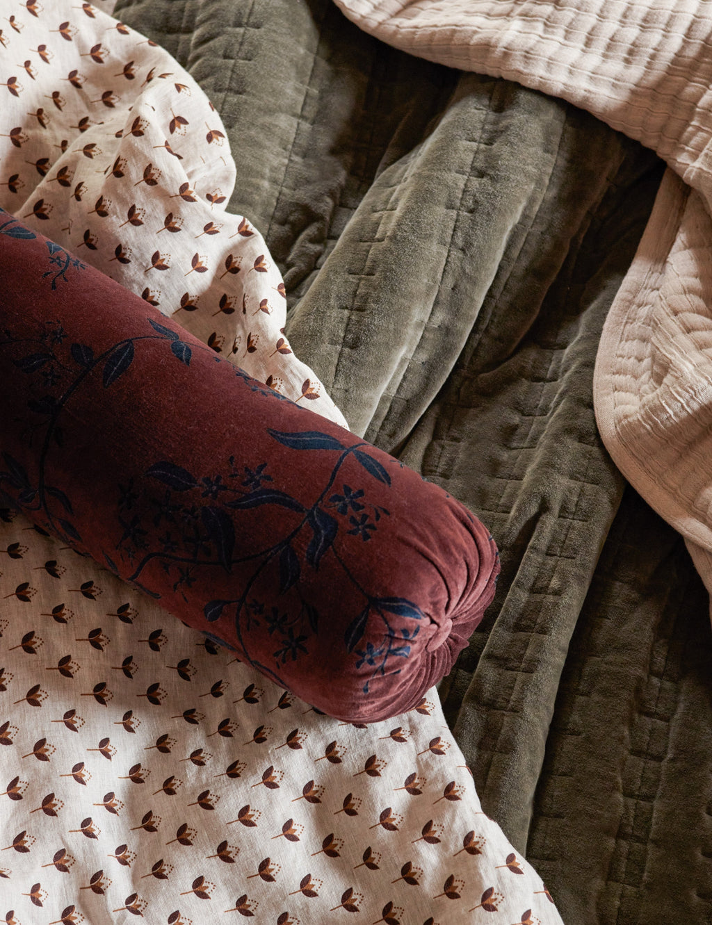 Carmine Luxe Pillow | Dark Floral Print, Rich Velvet