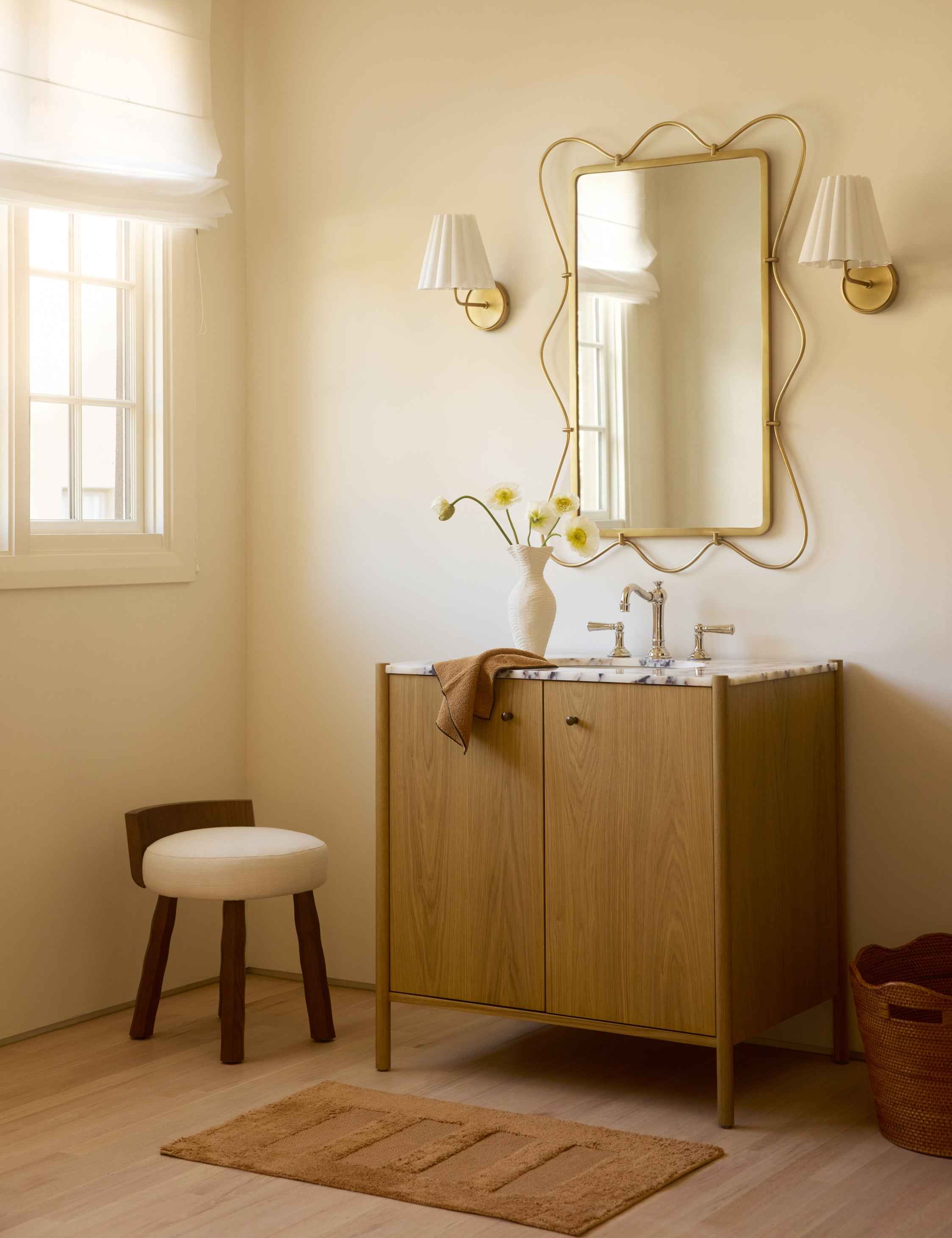 Briar Stool | Round Cushioned Seat, Solid Wood Legs