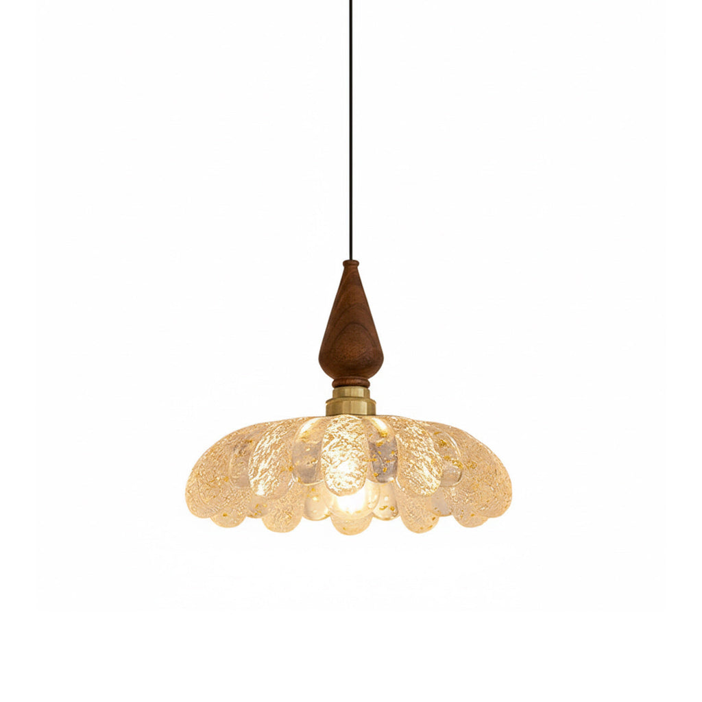 Flower-Shaped Resin Shade Wood Pendant Light