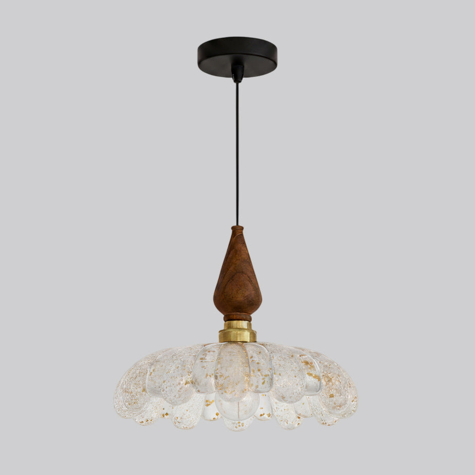 Flower-Shaped Resin Shade Wood Pendant Light