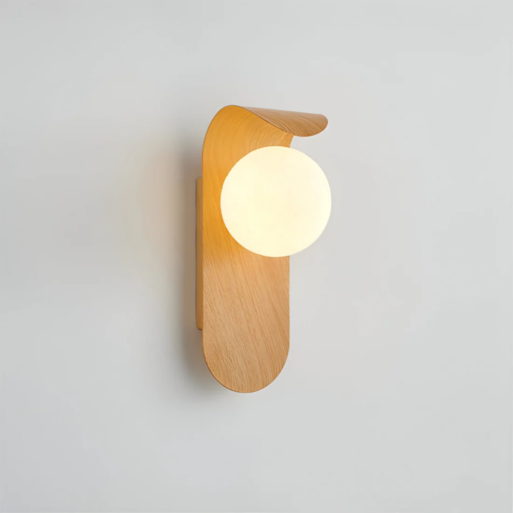 LumenNord: Scandinavian LED Wall Light with Wood Detail & Round Ball Design – for Hallway & Entrance Area