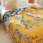 Lumenvogel: Cotton blankets in elegant bird design with floral print & soft texture – for sofa & bed