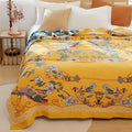Lumenvogel: Cotton blankets in elegant bird design with floral print & soft texture – for sofa & bed