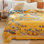 Lumenvogel: Cotton blankets in elegant bird design with floral print & soft texture – for sofa & bed