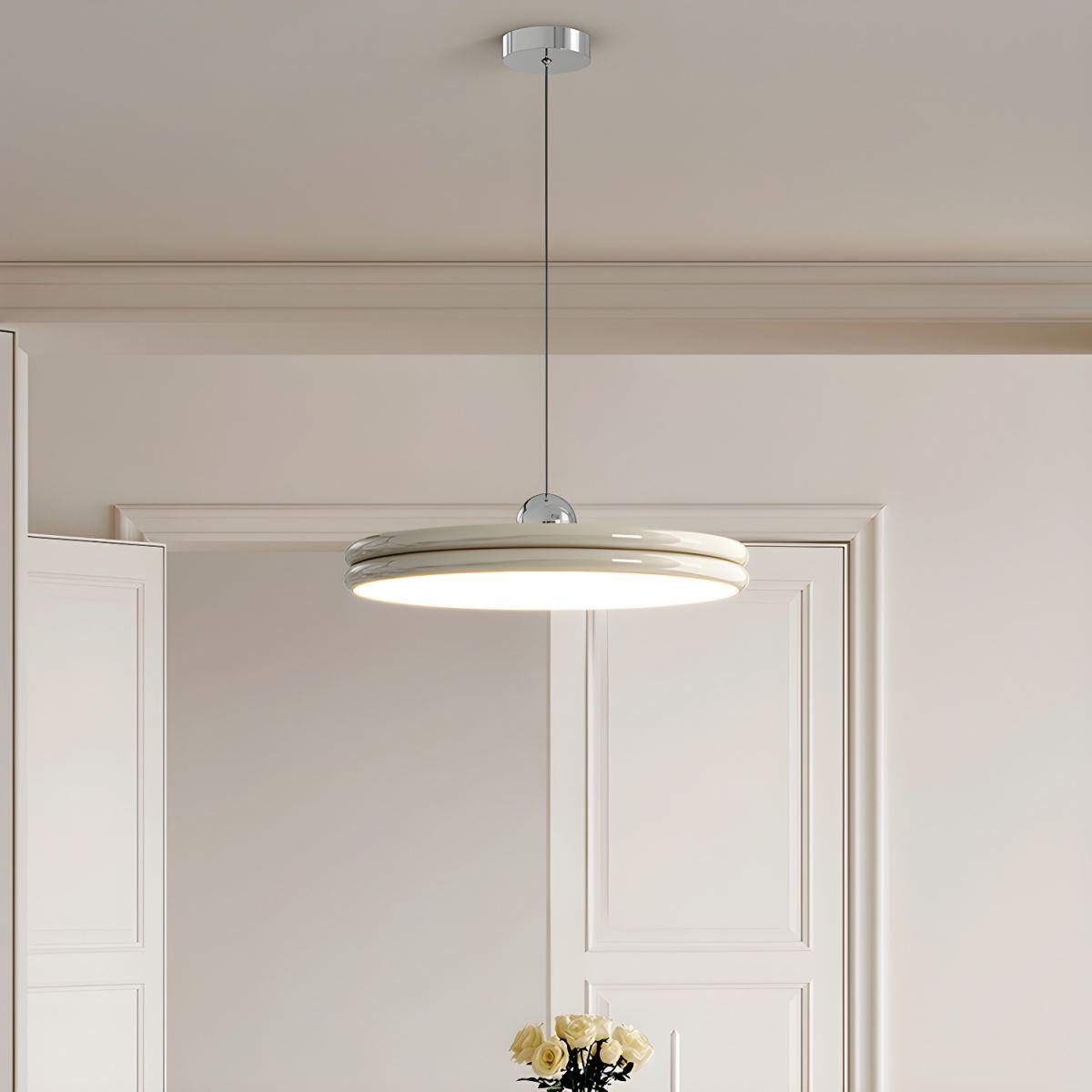 LumiForma: Minimalistic Metal-Acrylic Pendant Light with 3-Stage Dimming – for Living Room & Dining Room