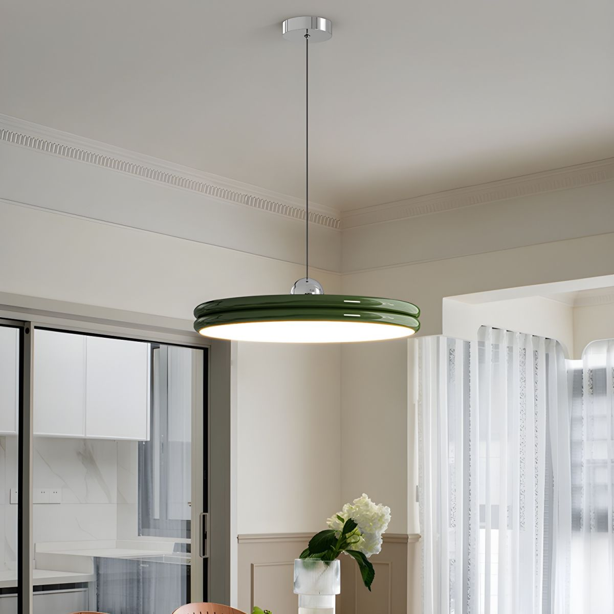 LumiForma: Minimalistic Metal-Acrylic Pendant Light with 3-Stage Dimming – for Living Room & Dining Room