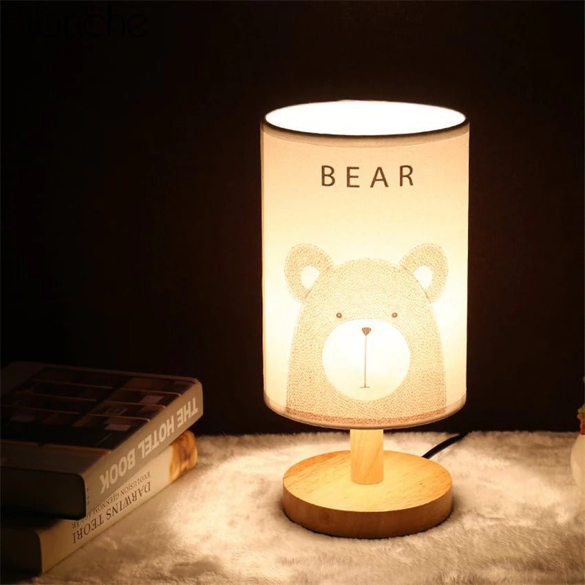 LumiTier: Wooden Base Table Lamp with Animal Motif – Decorative Light for Children's Room & Living Room