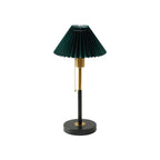 Green Pleated Shade Gold and Black Table Lamp