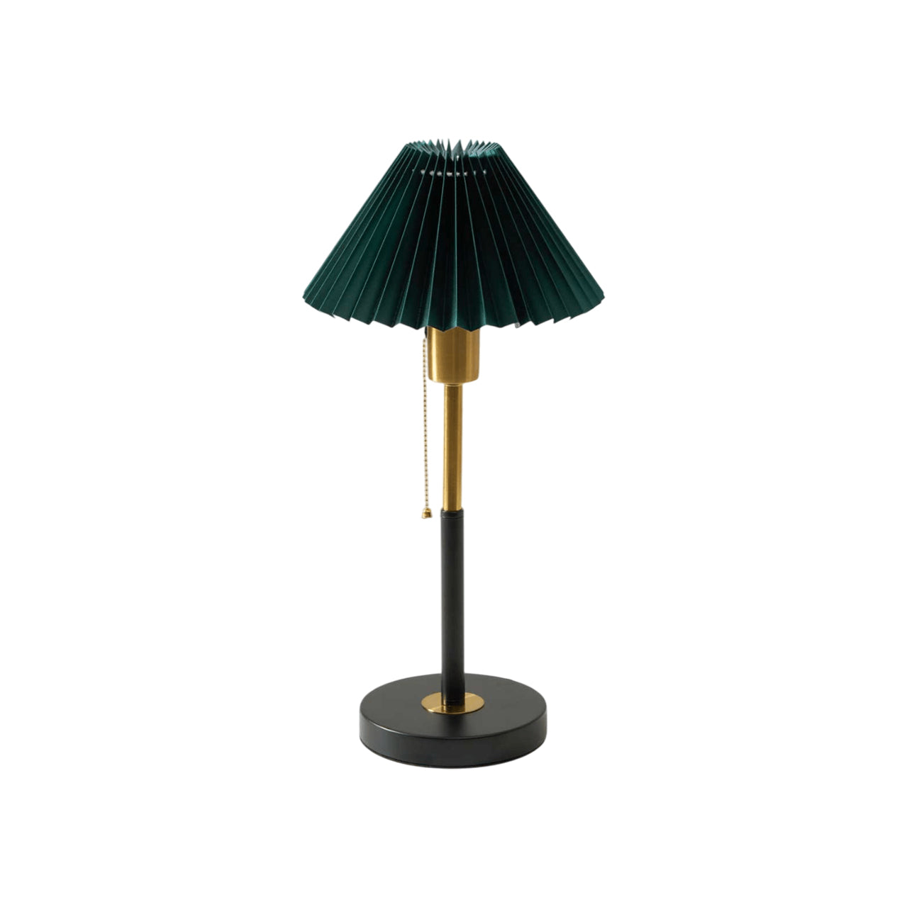 Green Pleated Shade Gold and Black Table Lamp