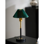 Green Pleated Shade Gold and Black Table Lamp