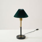 Green Pleated Shade Gold and Black Table Lamp