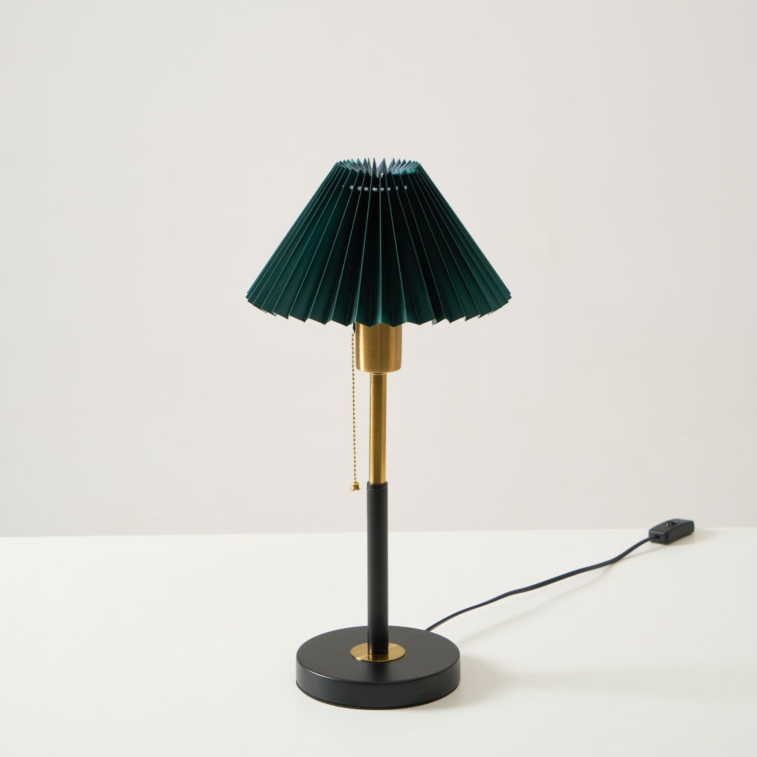 Green Pleated Shade Gold and Black Table Lamp