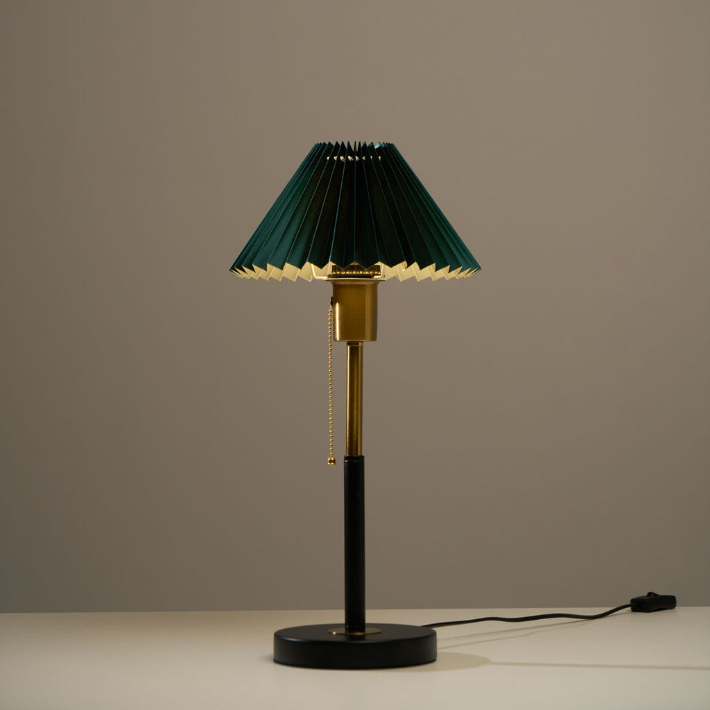 Green Pleated Shade Gold and Black Table Lamp