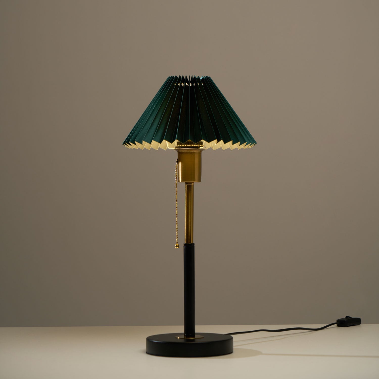 Green Pleated Shade Gold and Black Table Lamp