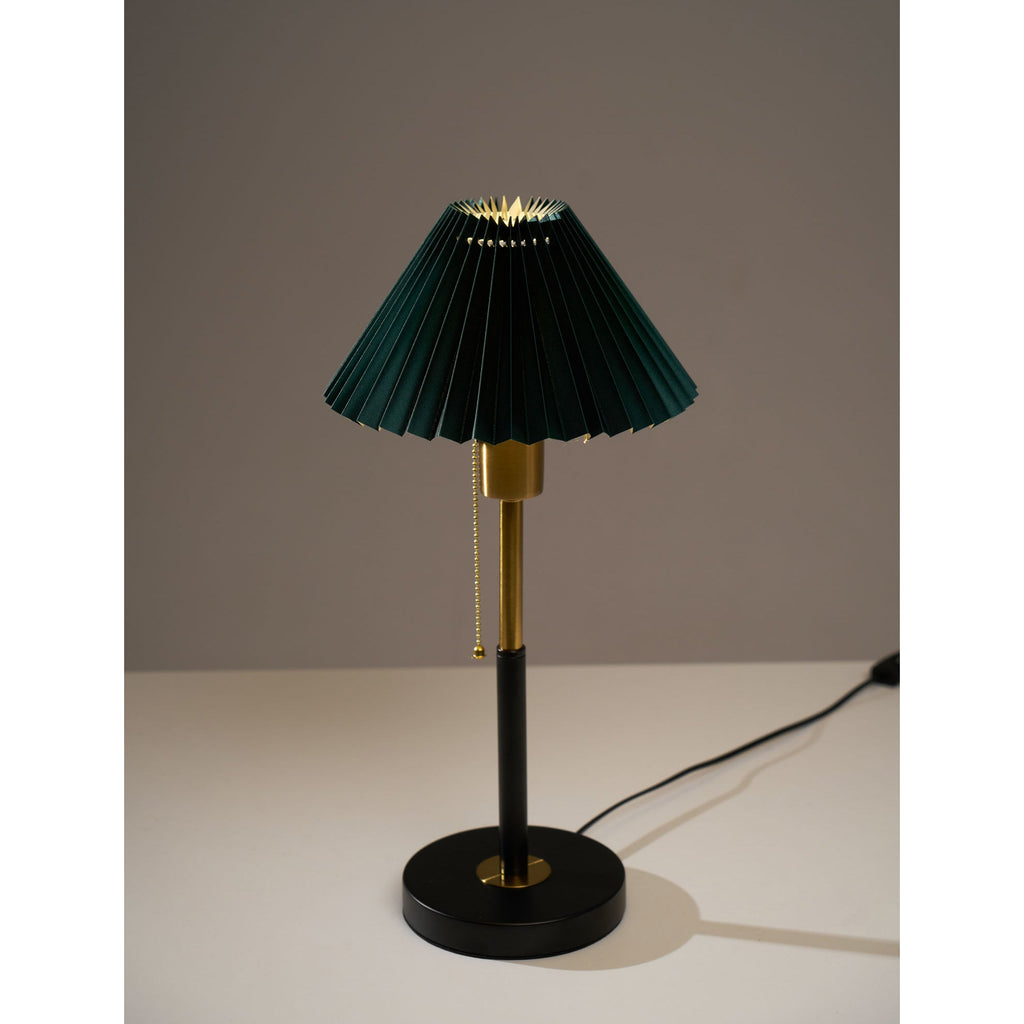 Green Pleated Shade Gold and Black Table Lamp