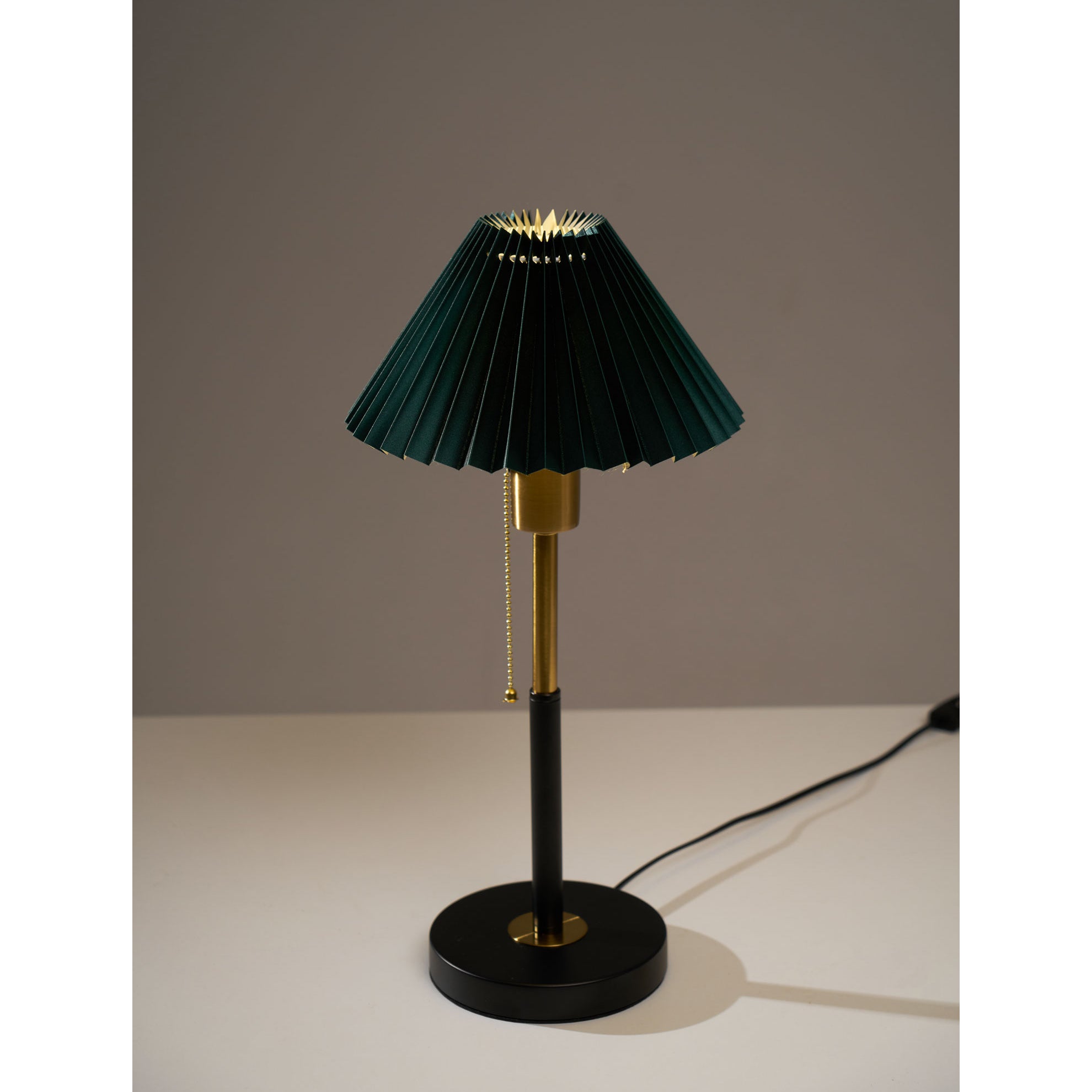 Green Pleated Shade Gold and Black Table Lamp