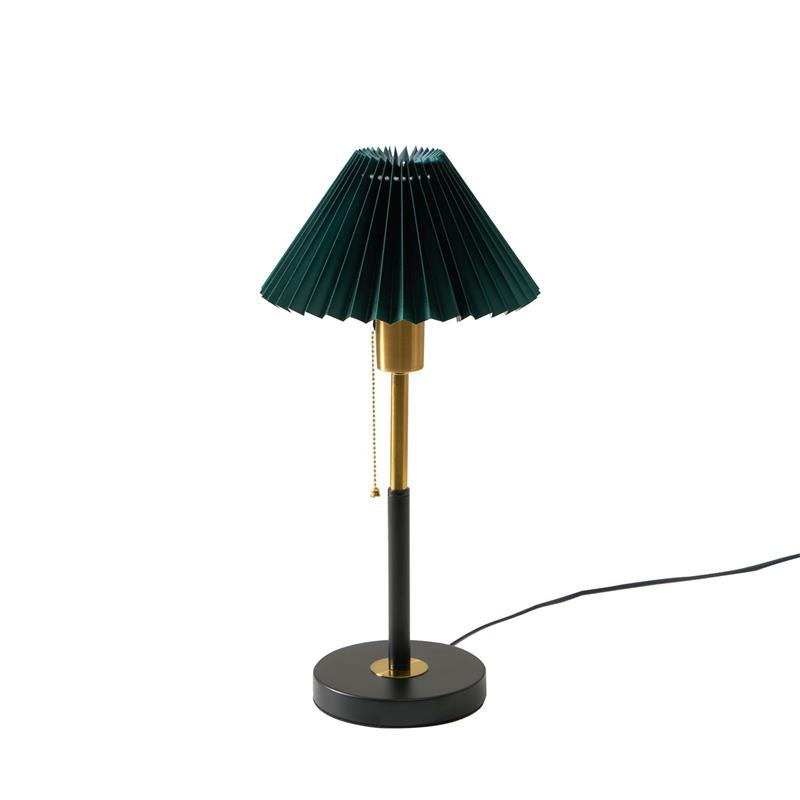 Green Pleated Shade Gold and Black Table Lamp
