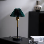 Green Pleated Shade Gold and Black Table Lamp