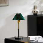 Green Pleated Shade Gold and Black Table Lamp