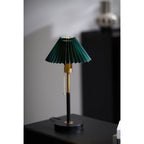 Green Pleated Shade Gold and Black Table Lamp