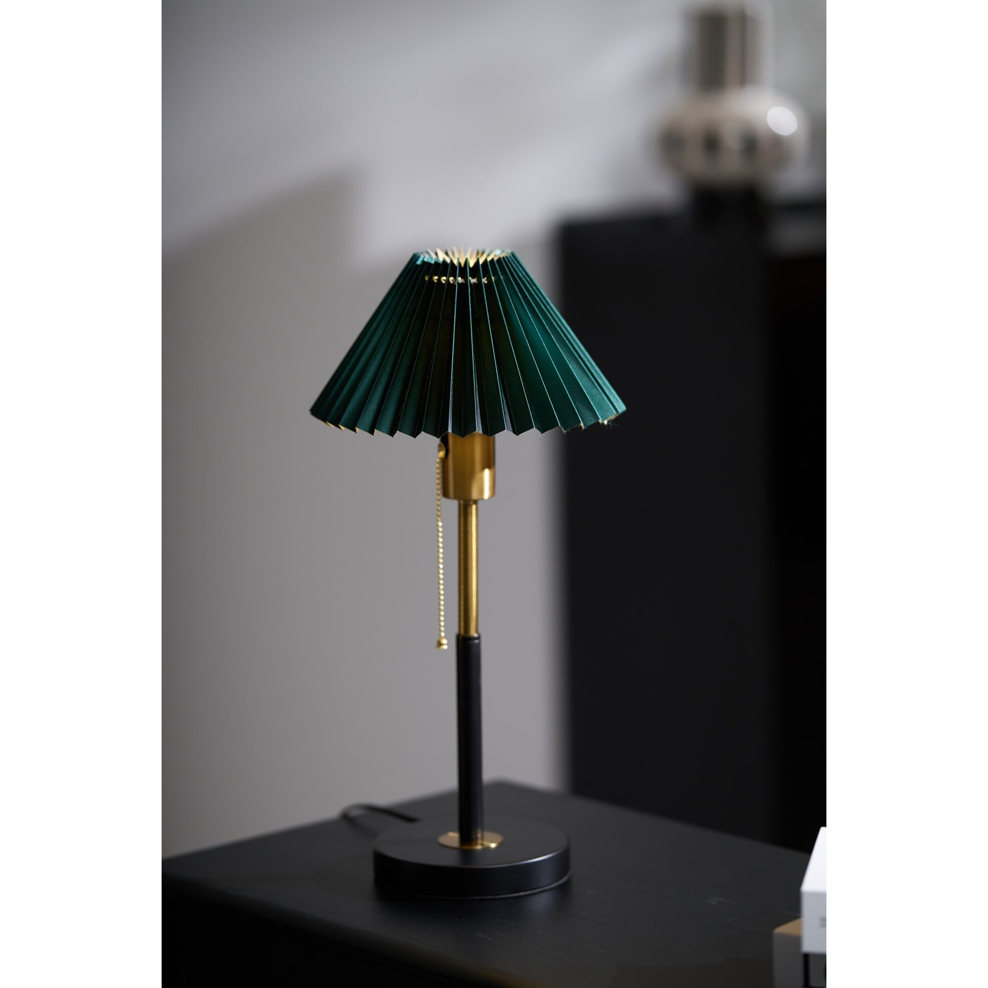 Green Pleated Shade Gold and Black Table Lamp
