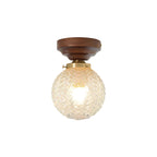 Textured Glass Globe Wood Base Ceiling Light