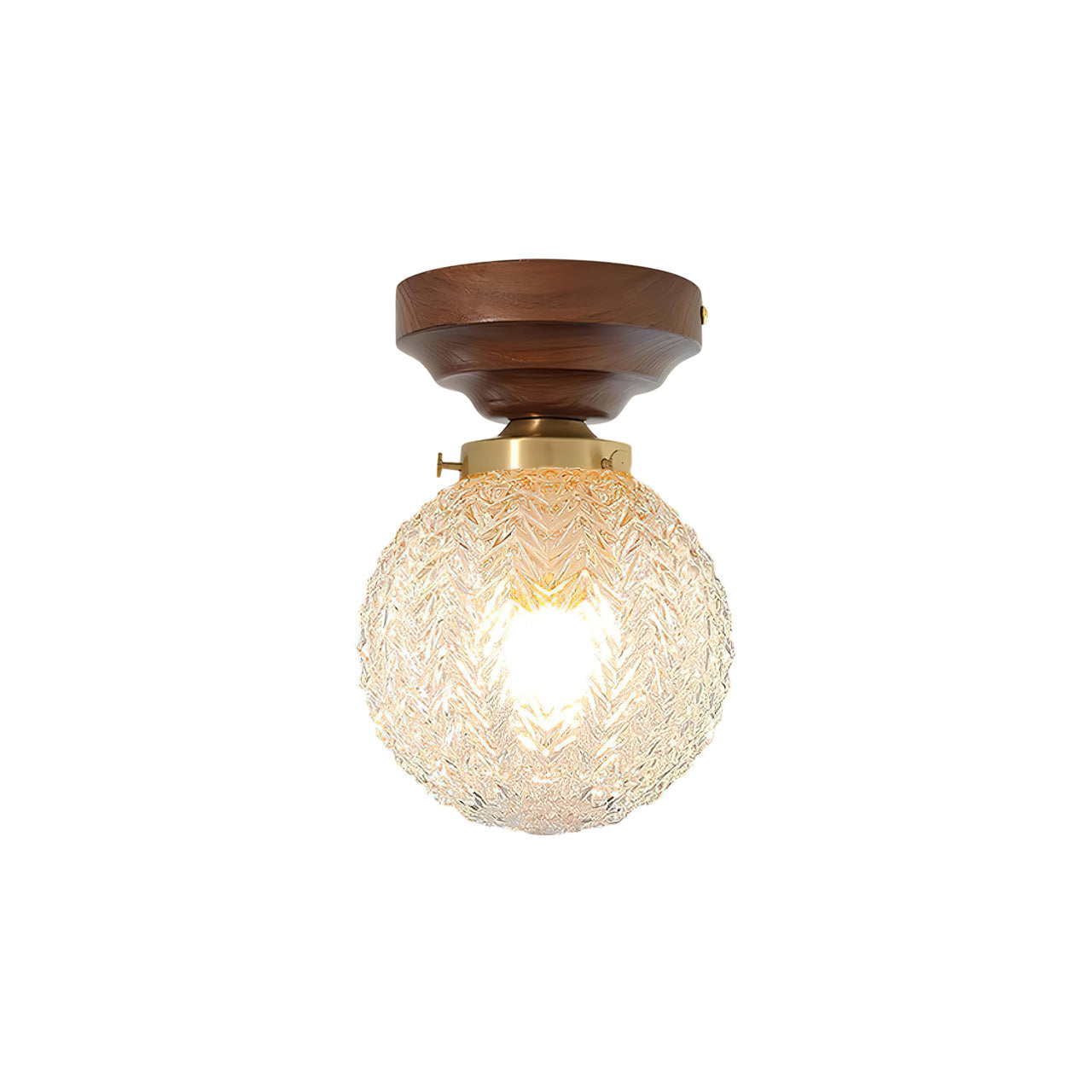 Textured Glass Globe Wood Base Ceiling Light