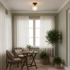 Textured Glass Globe Wood Base Ceiling Light