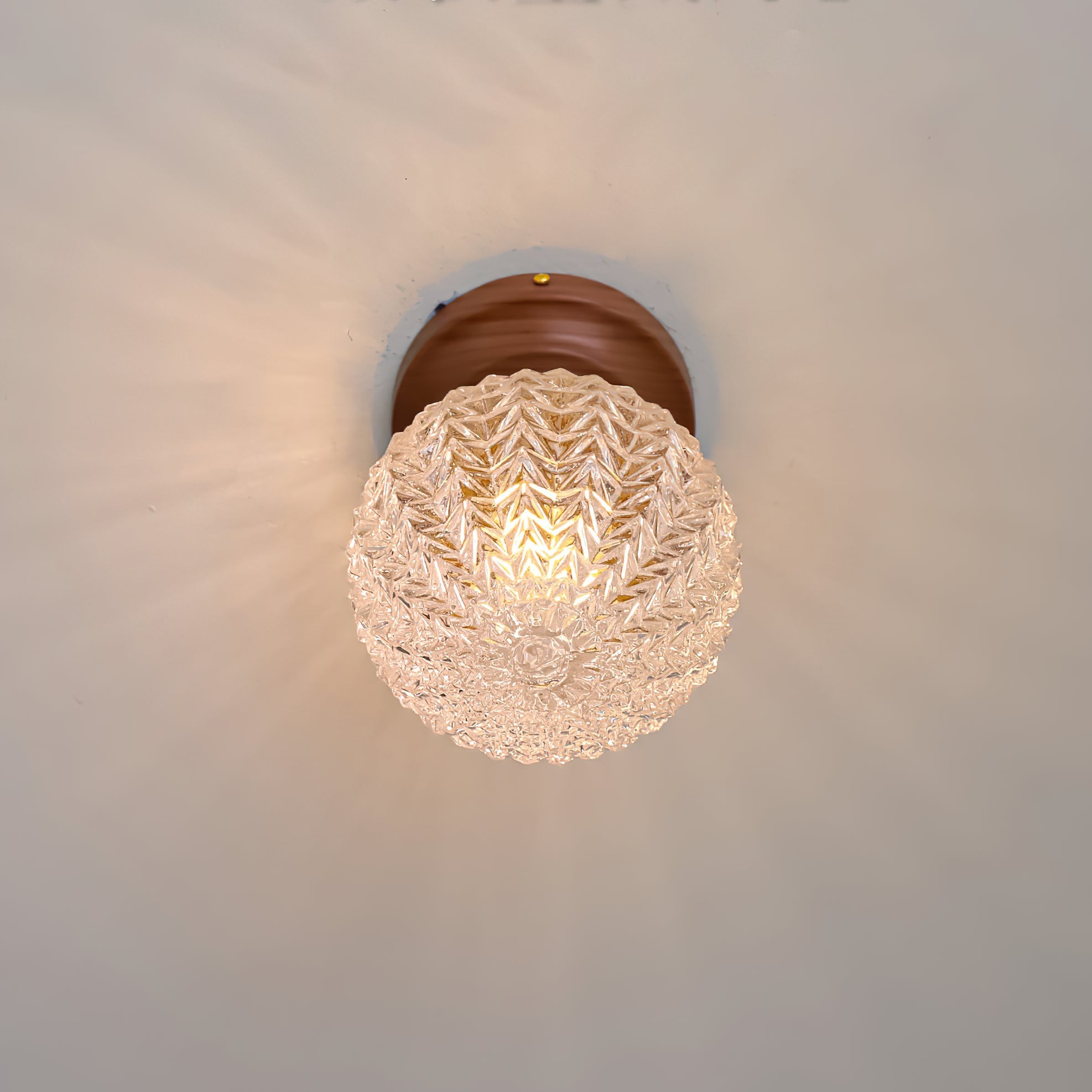 Textured Glass Globe Wood Base Ceiling Light