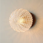 Textured Glass Globe Wood Base Ceiling Light