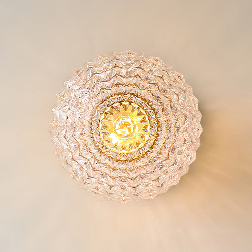Textured Glass Globe Wood Base Ceiling Light