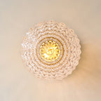 Textured Glass Globe Wood Base Ceiling Light