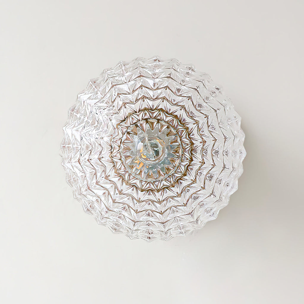 Textured Glass Globe Wood Base Ceiling Light