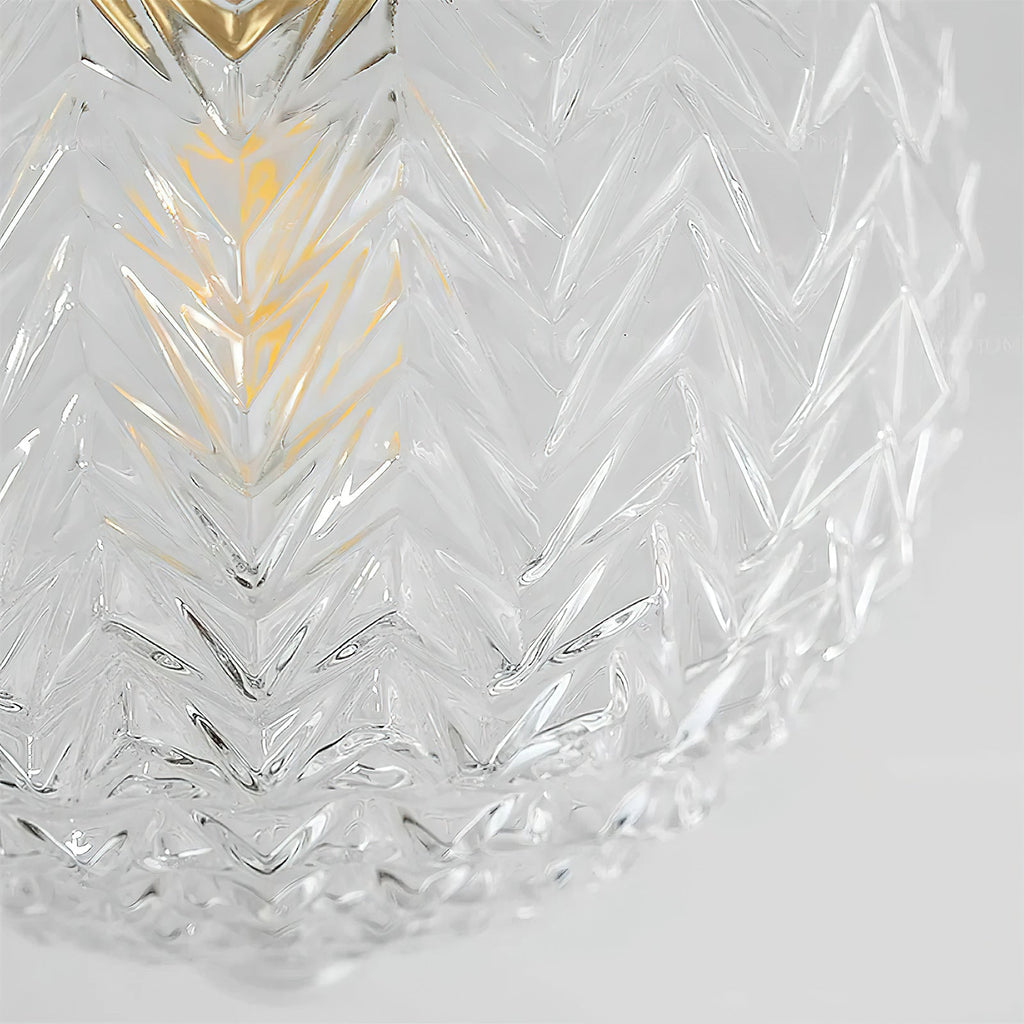 Textured Glass Globe Wood Base Ceiling Light