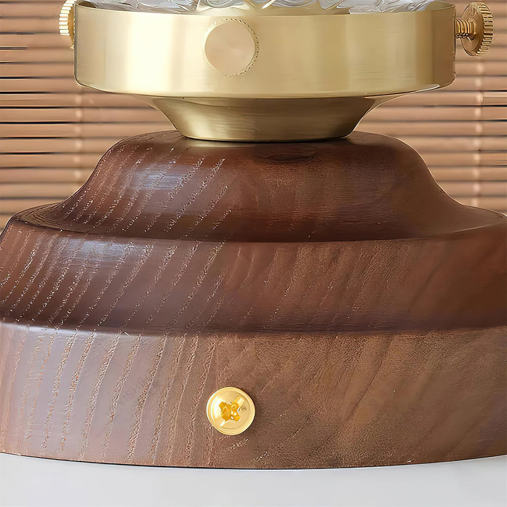 Textured Glass Globe Wood Base Ceiling Light