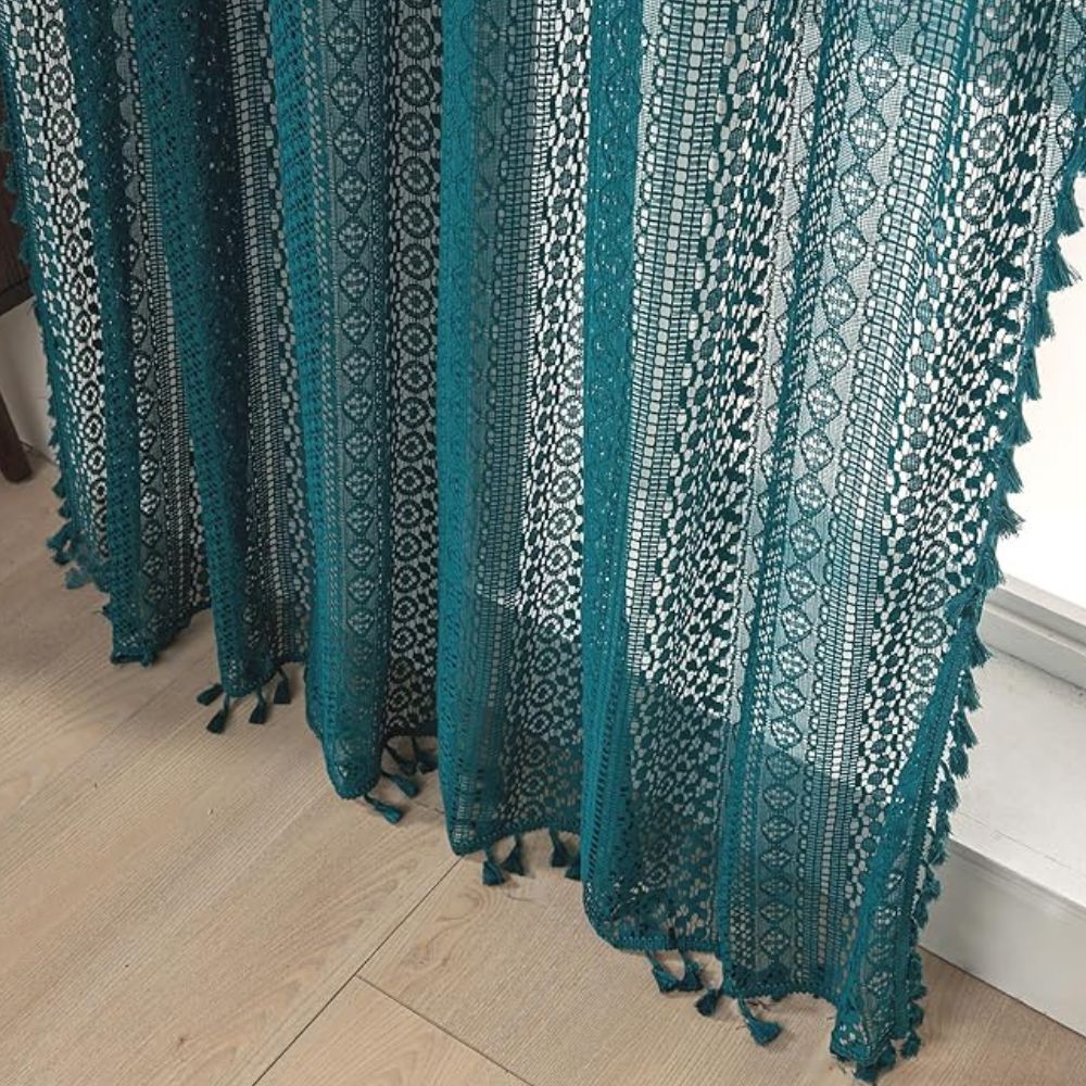 LumineSpitze: Curtains with Crochet Lace & Tassels – Semi-Transparent & Decorative for Living Rooms