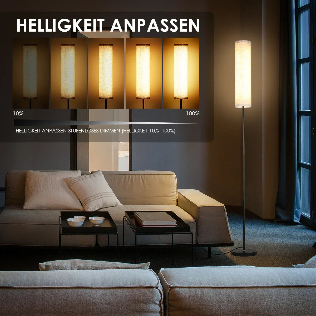 LumiveloLux: Scandinavian LED Floor Lamp with Dimmable Brightness & Remote Control – for Living Room & Bedroom