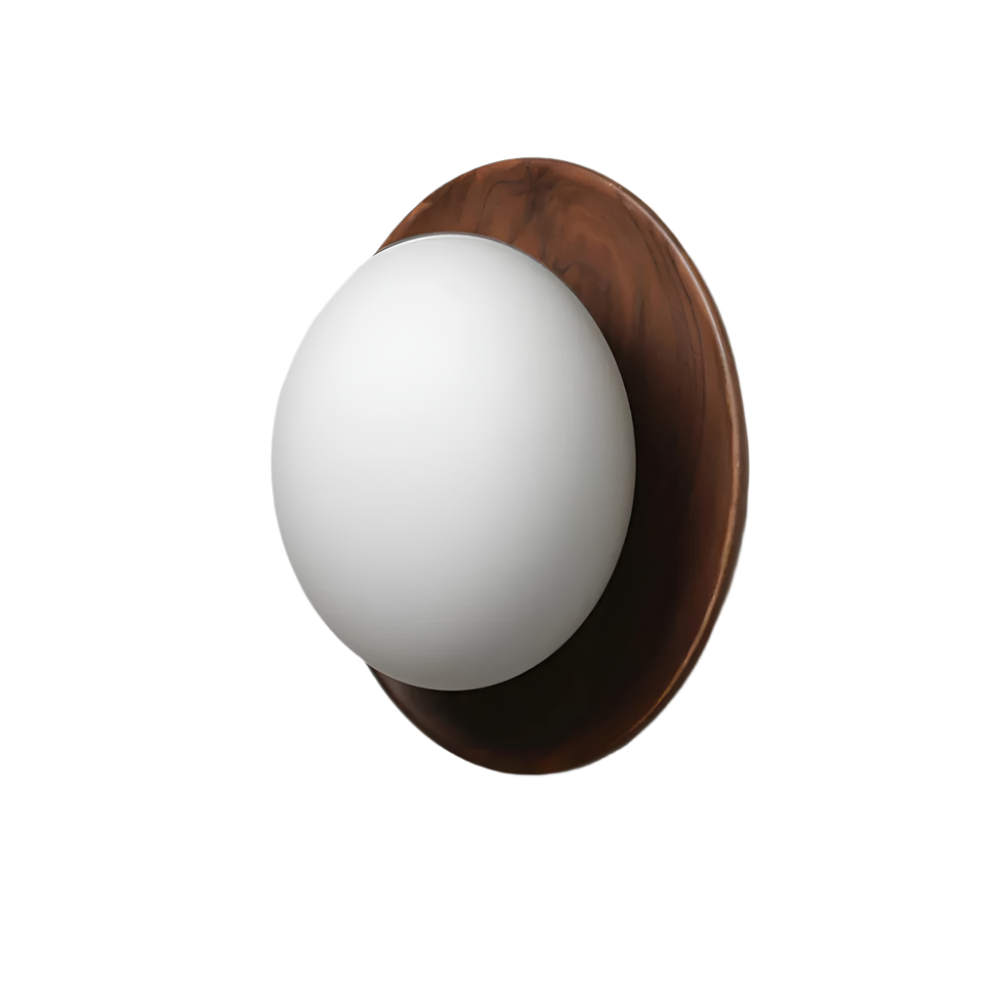 LumoNordic: Elegant LED Wall Light 1-Bulb with Wooden Base & Glass Sphere – Ideal for Living Room & Entrance Area