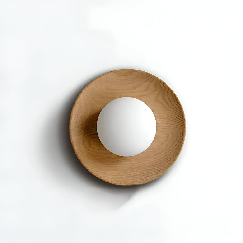 LumoNordic: Elegant LED Wall Light 1-Bulb with Wooden Base & Glass Sphere – Ideal for Living Room & Entrance Area