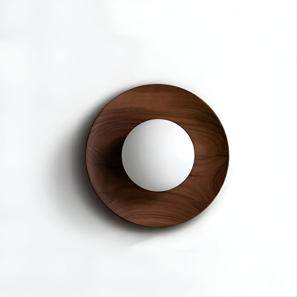 LumoNordic: Elegant LED Wall Light 1-Bulb with Wooden Base & Glass Sphere – Ideal for Living Room & Entrance Area