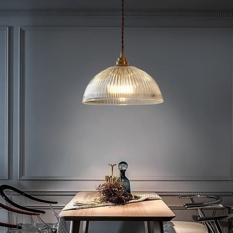 LumoRipp: Modern Glass Pendant Light with Ribbed Shade & Adjustable Suspension - Ideal for Living Room & Dining Area